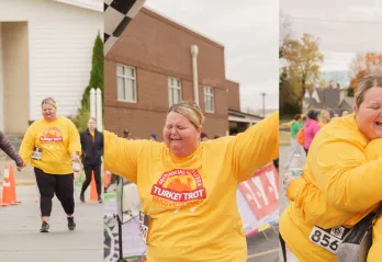 Woman finishing a 5k race