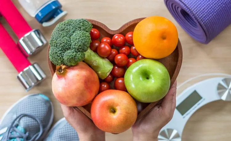 bowl of fruit held over exercise equipment