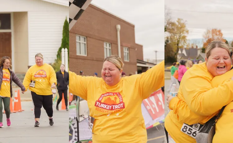 Woman finishing a 5k race