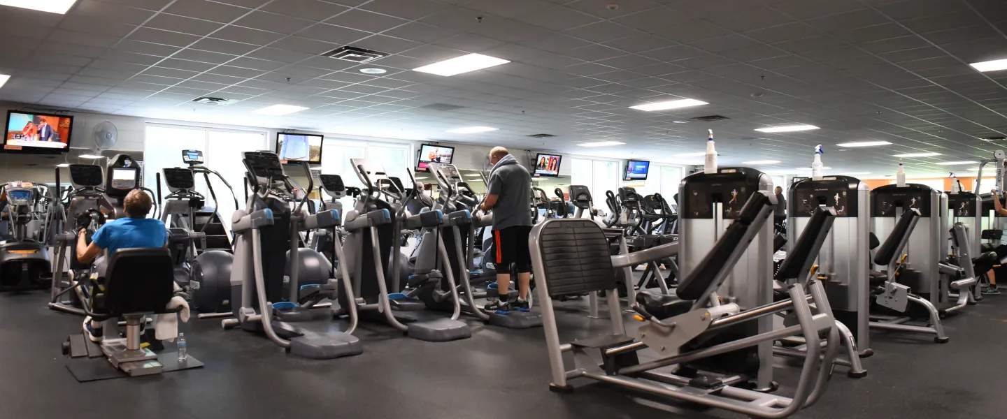 A photo of the Ragsdale YMCA's fitness area. There are a variety of exercise machines.