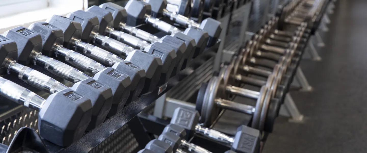 A photo of a weight rack at the Ragsdale YMCA.