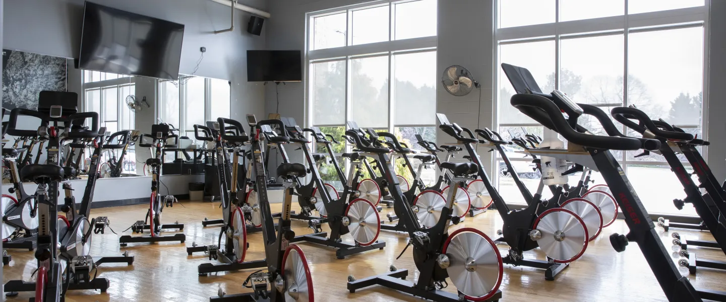 A photo of the cycling room at the Spears YMCA.