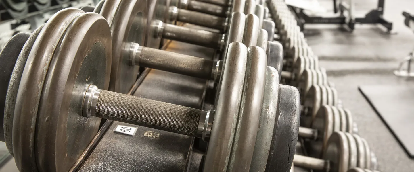 Weights in weight room. 