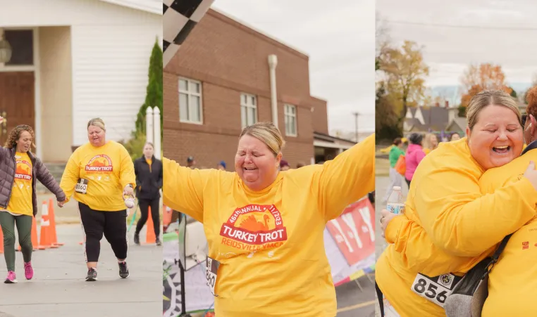 Woman finishing a 5k race