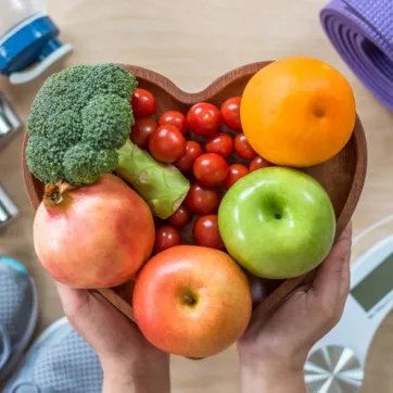 bowl of fruit held over exercise equipment